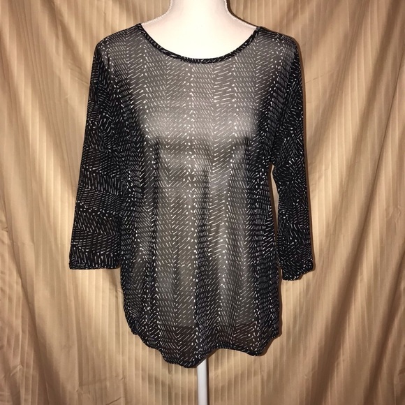 CHICO’s BLACK & WHITE ACCENTS SHEER BLOUSE 3/4 SLEEVES SIZE 1 Med 8 - Picture 1 of 8